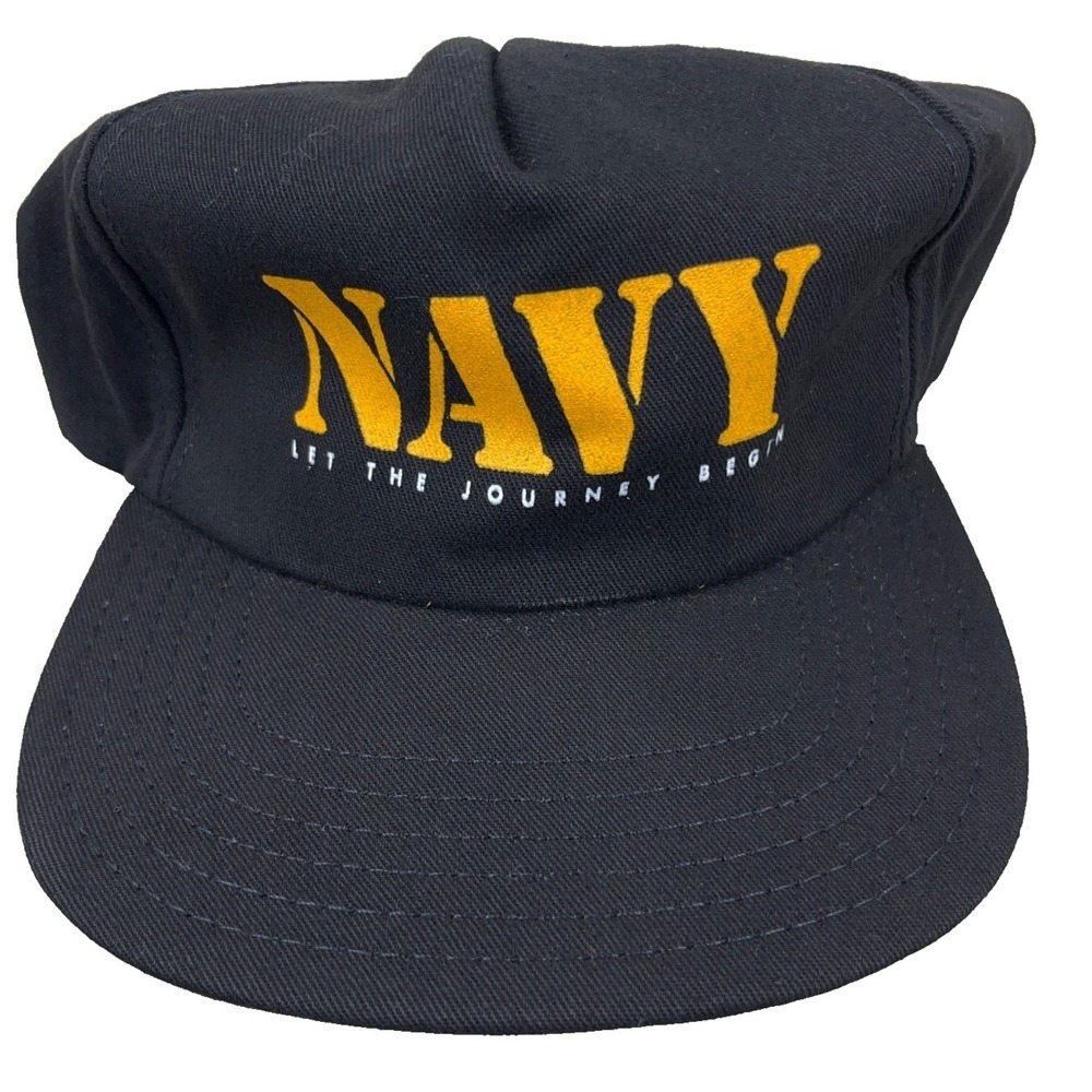 Vintage United States US Navy Hat Cap Snapback Made In USA Veteran Black 90s